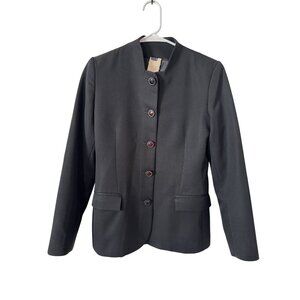 Black Wool Womens Blazer Jacket Size 4 Long Sleeve Made In USA